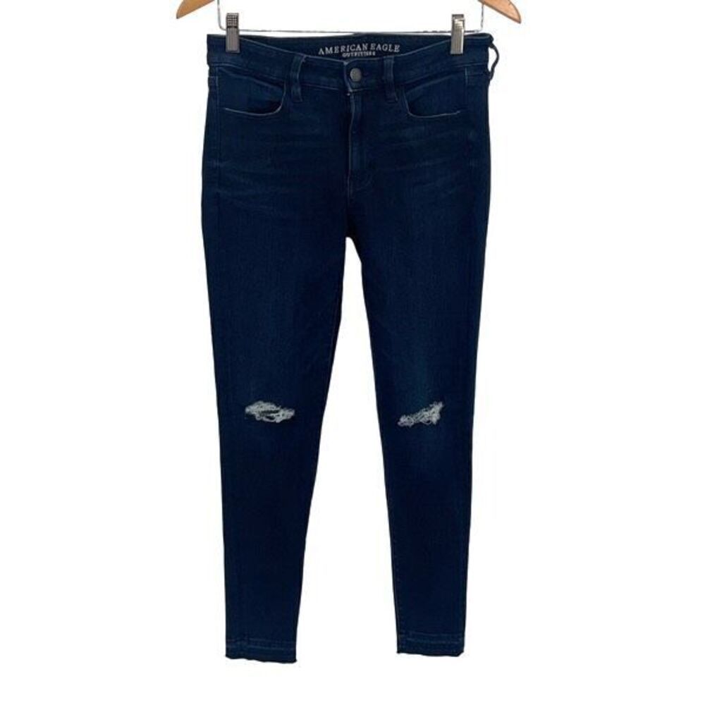 American Eagle Womens Super Stretch X4 Distressed High Rise Jegging‎ Dark Wash 6